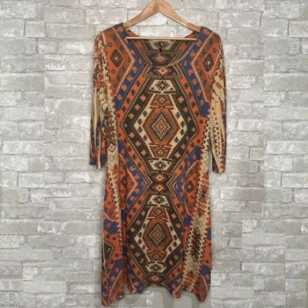 EUC Fresh of LA Bohemian Geometric Print Dress Multicolor Size 2X